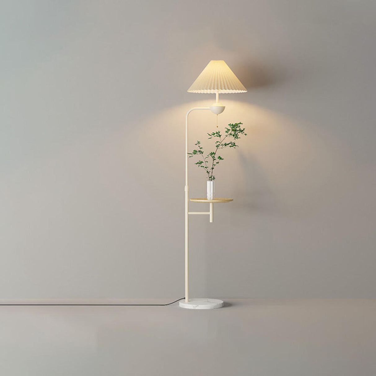 Modern Trendy White Dome Floor Lamp with Storage Image - 3