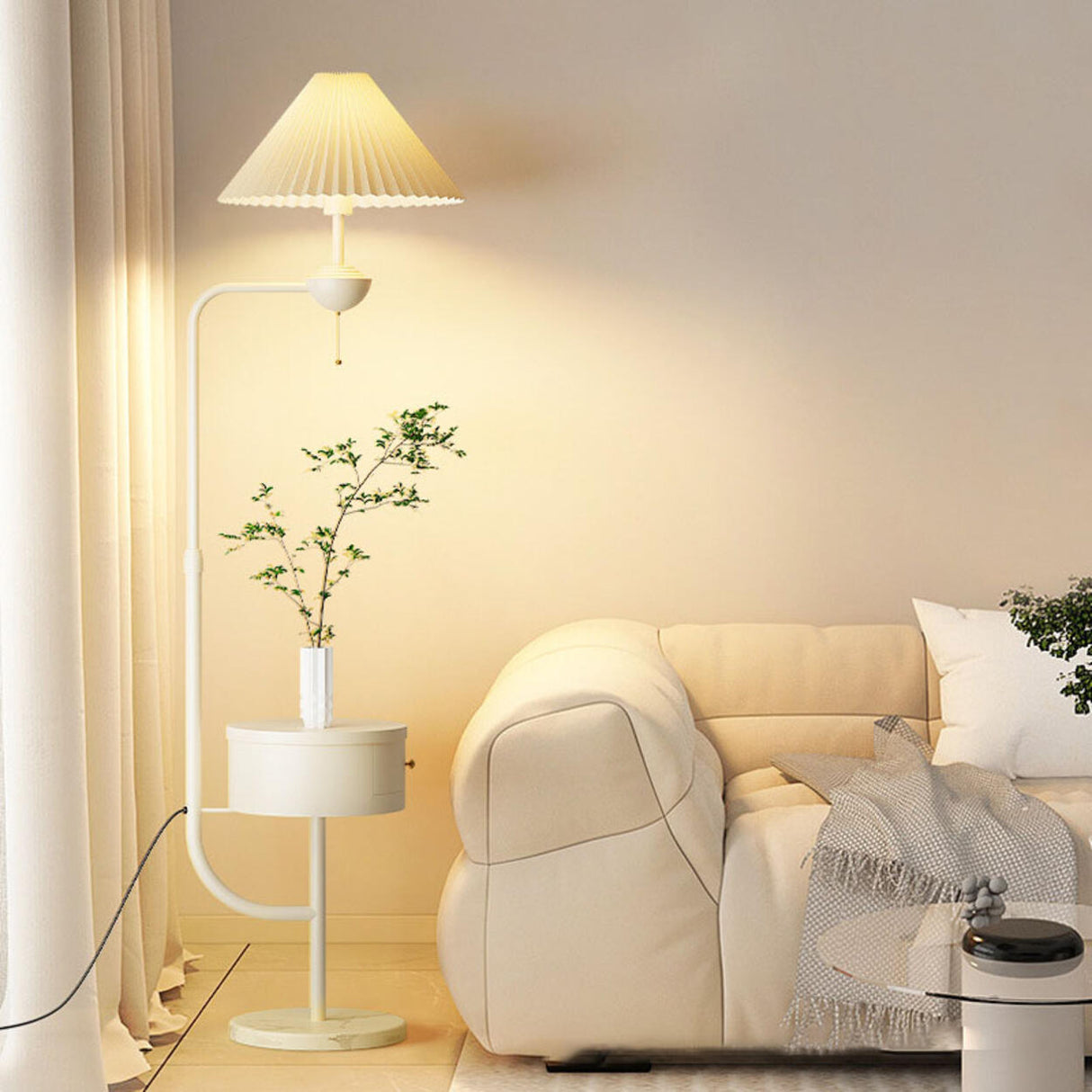 Modern Trendy White Dome Floor Lamp with Storage Image - 4