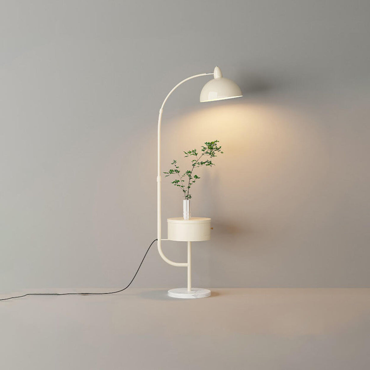 Modern Trendy White Dome Floor Lamp with Storage Image - 5
