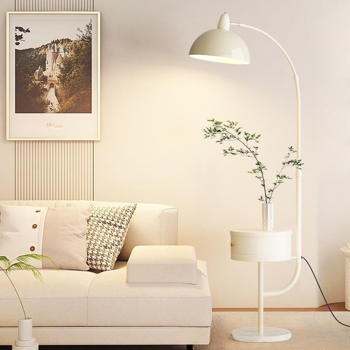 Modern Trendy White Dome Floor Lamp with Storage Image - 6