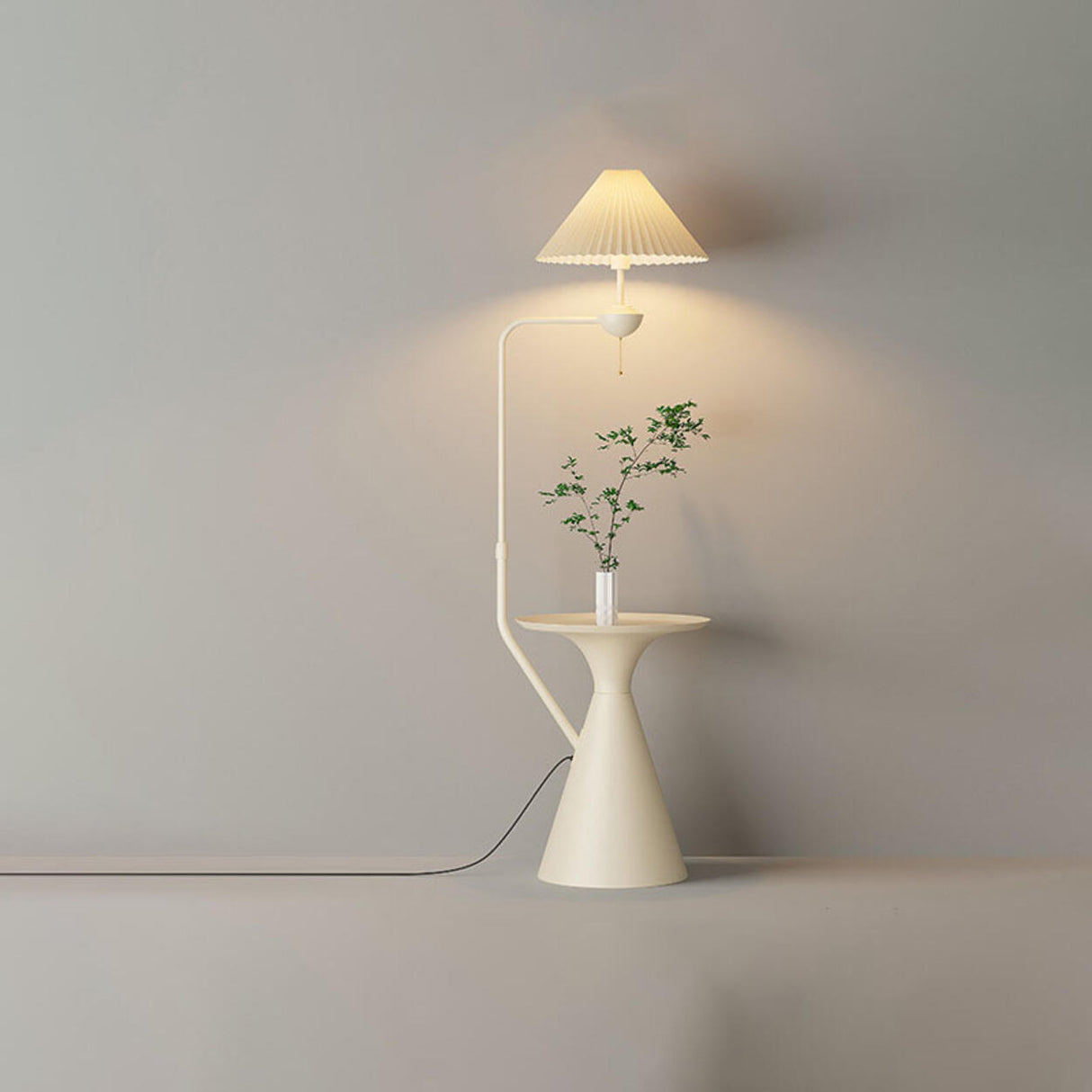 Modern Trendy White Dome Floor Lamp with Storage Image - 7