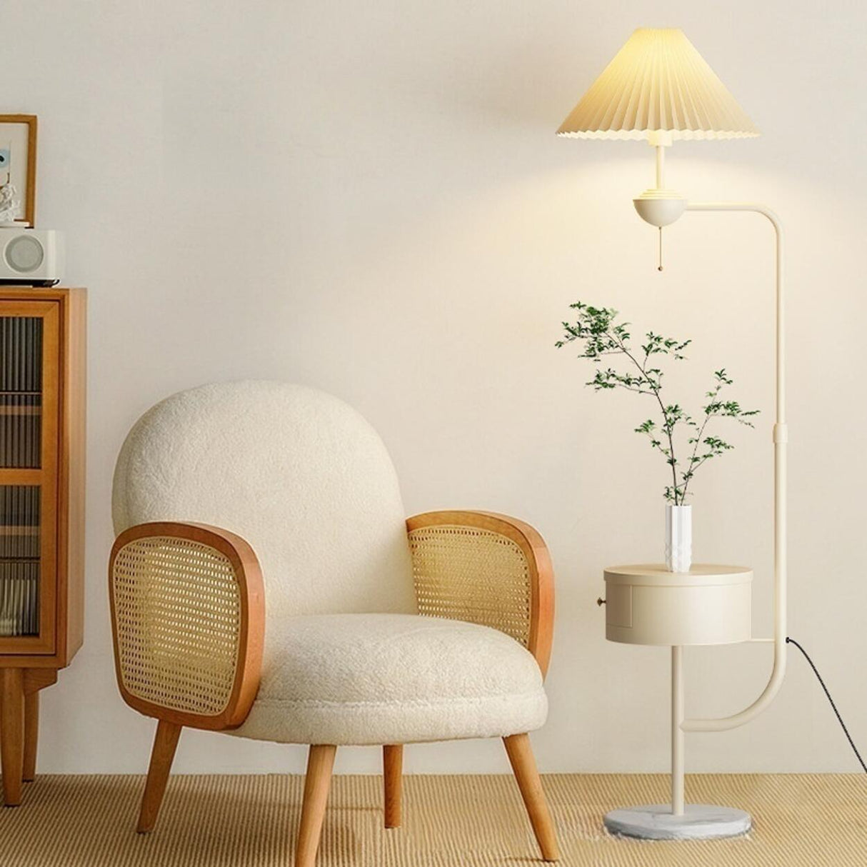 Modern Trendy White Dome Floor Lamp with Storage Image - 8