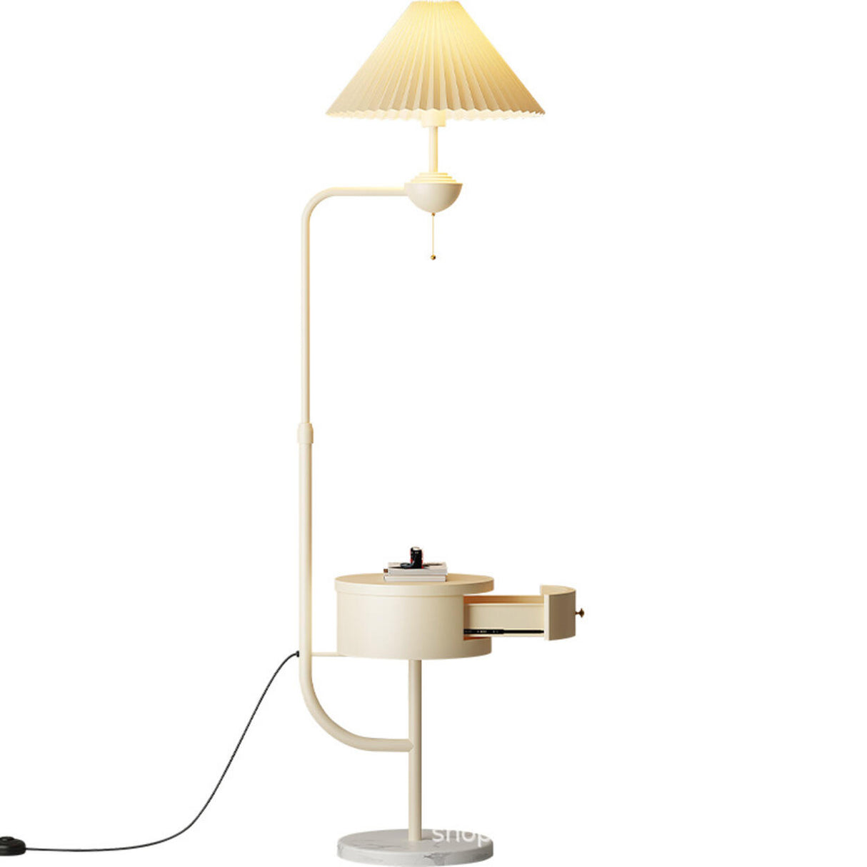 Modern Trendy White Dome Floor Lamp with Storage Image - 9