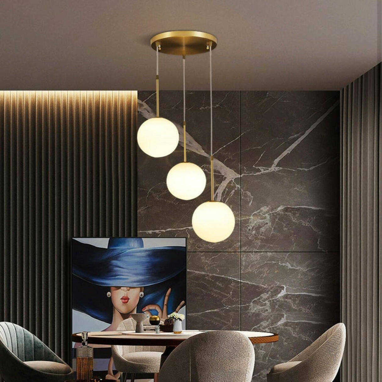 Modern Triple Globe Glass Pendant Light Adjustable Cord Image - 4