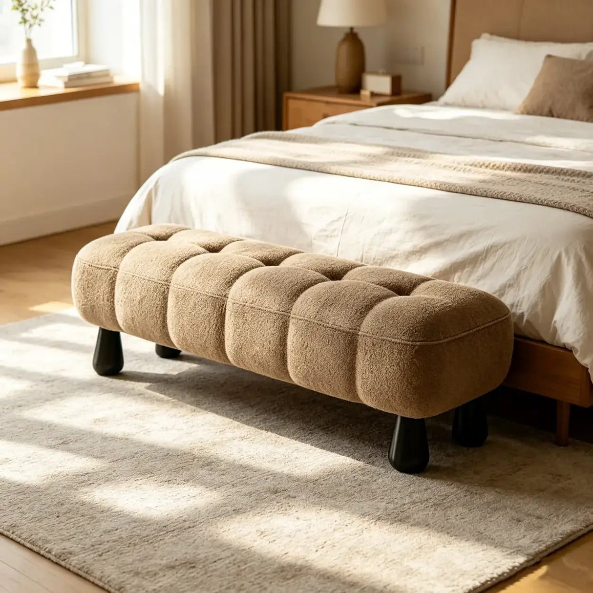 Modern Tufted Chenille Upholstered Bedroom Entryway Bench Image - 1