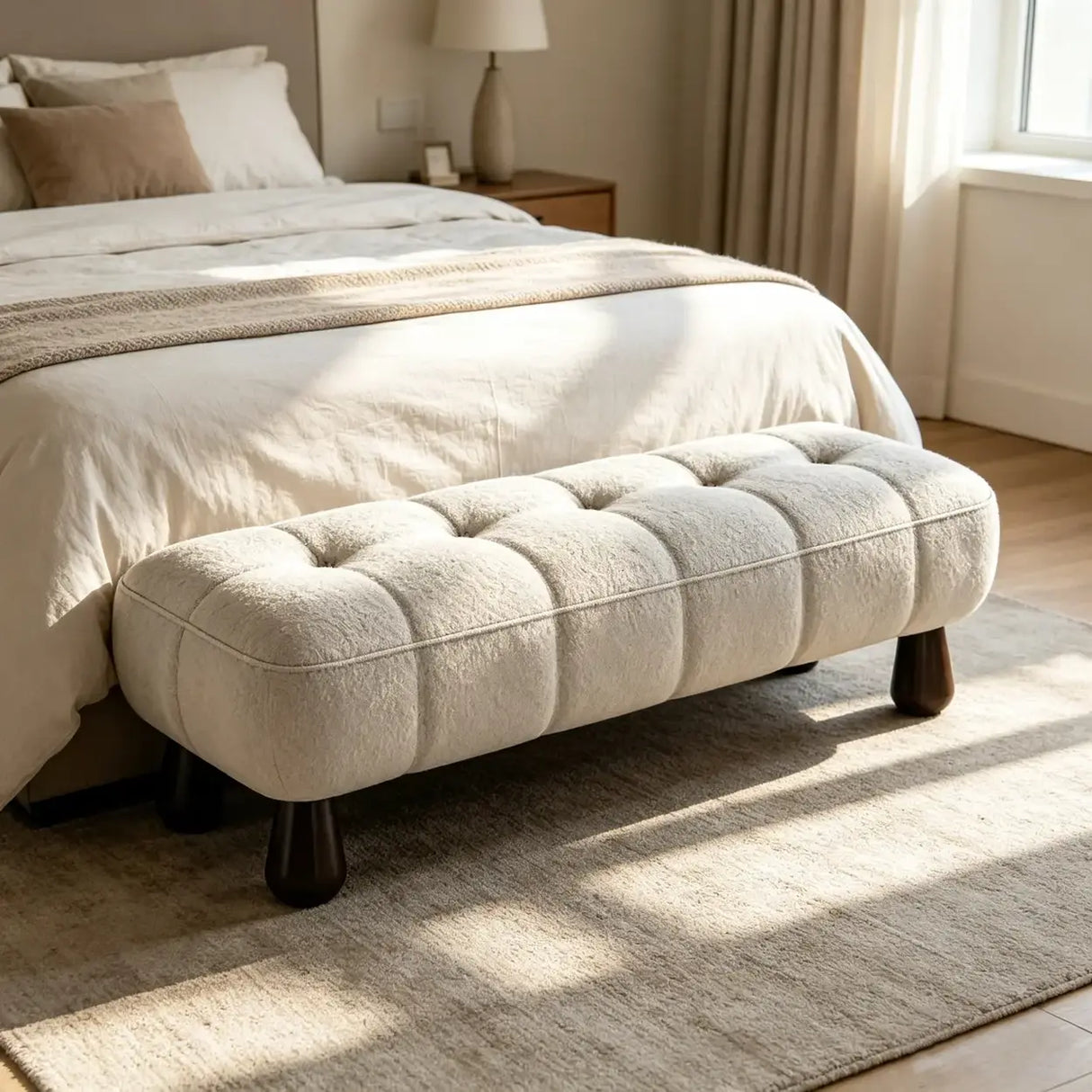 Modern Tufted Chenille Upholstered Bedroom Entryway Bench Image - 3