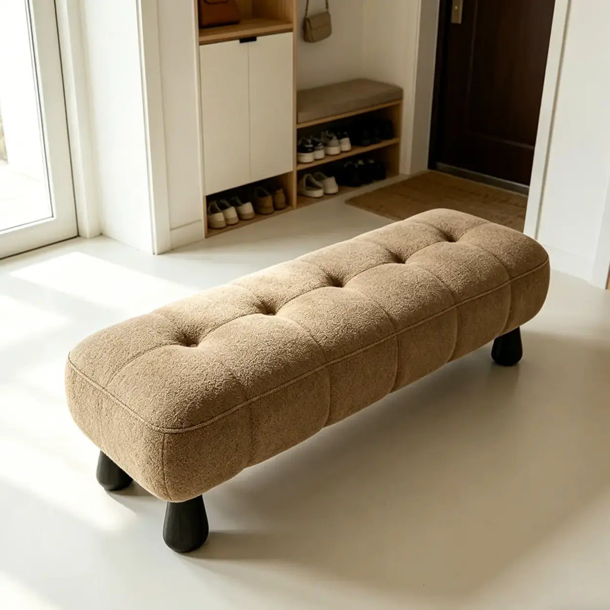 Modern Tufted Chenille Upholstered Bedroom Entryway Bench Image - 7