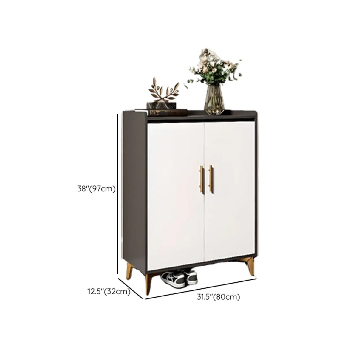 Modern Two-Door Wood Hallway White Large Shoe Cabinet Image - 19