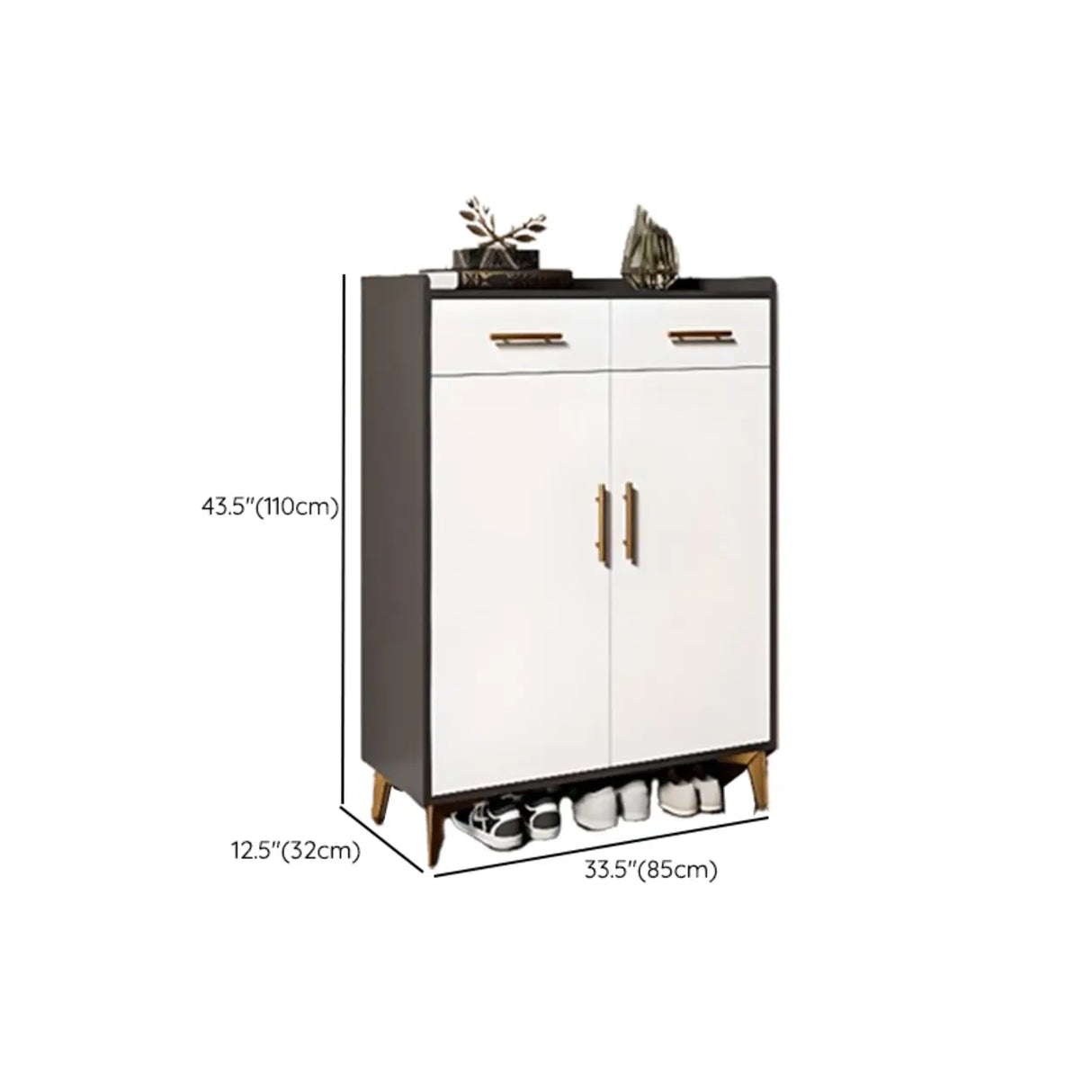 Modern Two-Door Wood Hallway White Large Shoe Cabinet Image - 37