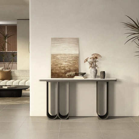 Modern U-Shaped Leg Scratch Resistant Stone Console Table Image - 1