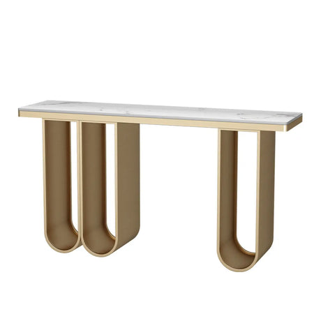47"L x 16"W x 33"H Gold Modern U-Shaped Leg Scratch Resistant Stone Console Table Image - 2