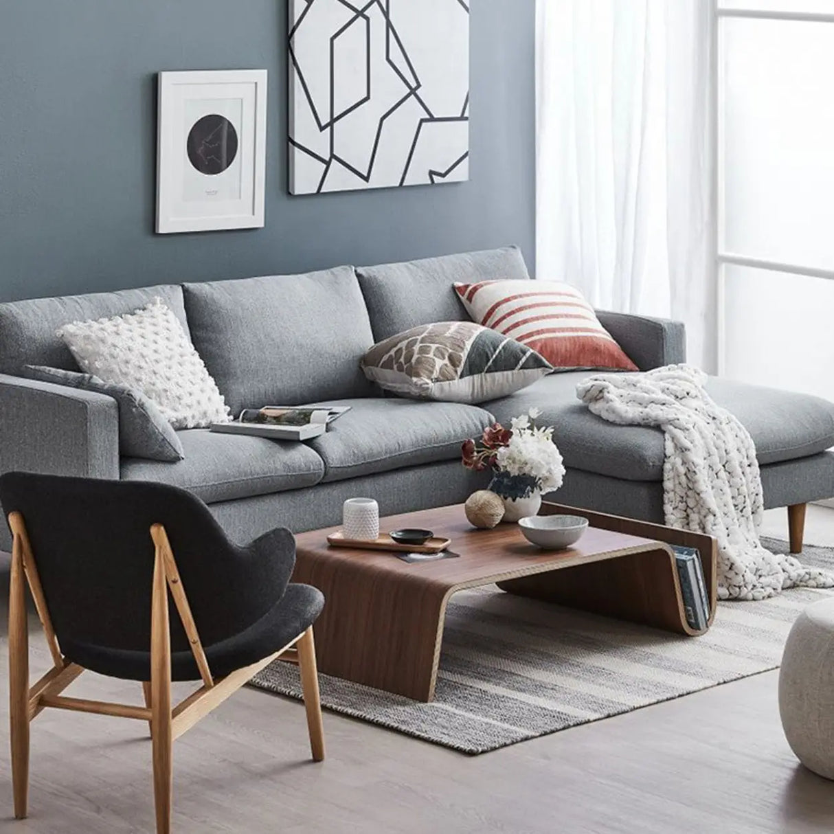 Modern Unique Curved Wood Integrated Coffee Table Image - 2