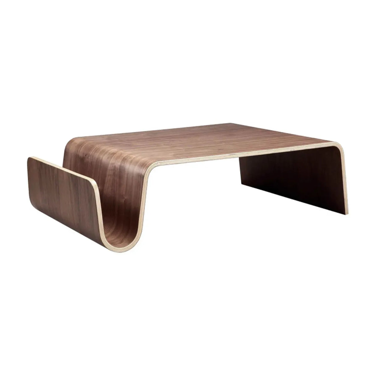 Modern Unique Curved Wood Integrated Coffee Table Image - 5