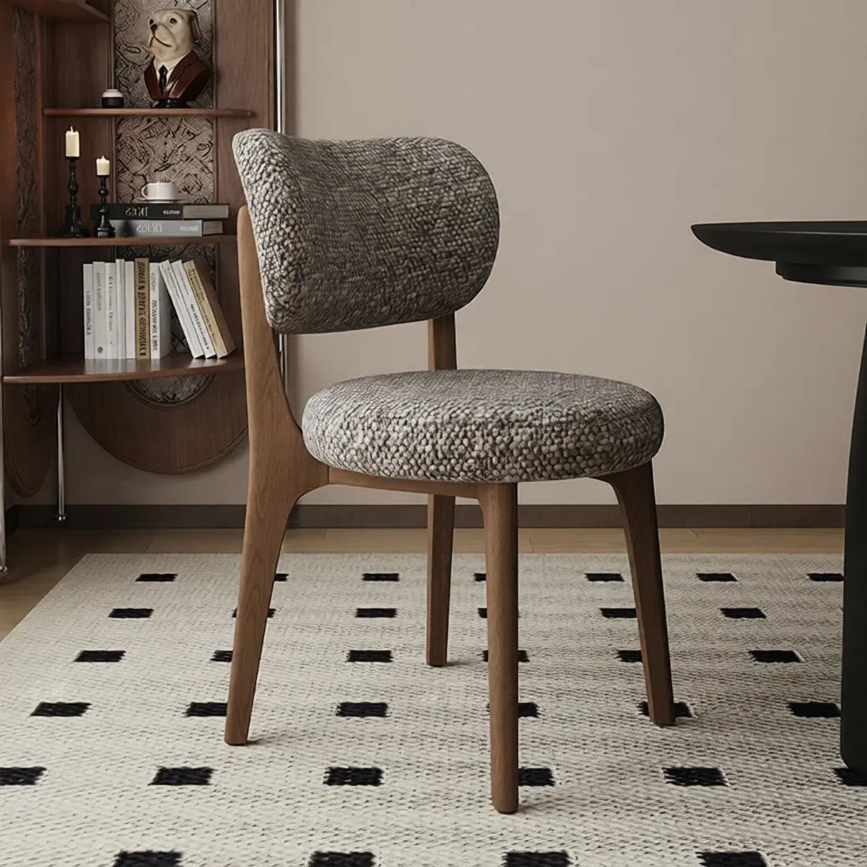 Modern Upholstered Curved Back Armless Wood Dining Chair Image - 11