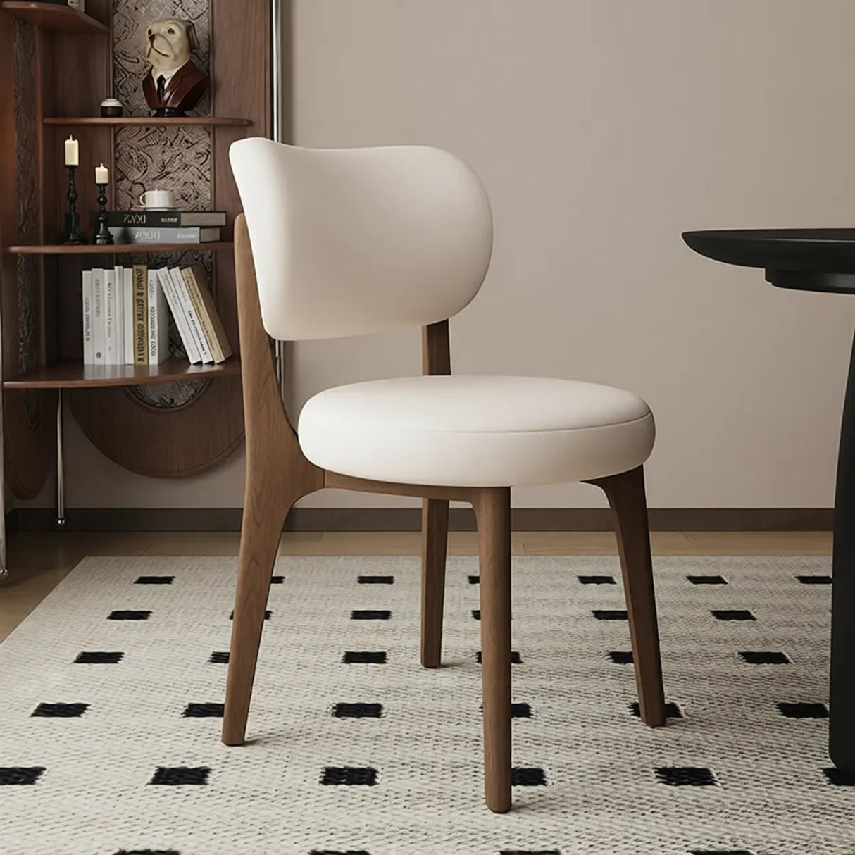 Modern Upholstered Curved Back Armless Wood Dining Chair Image - 14