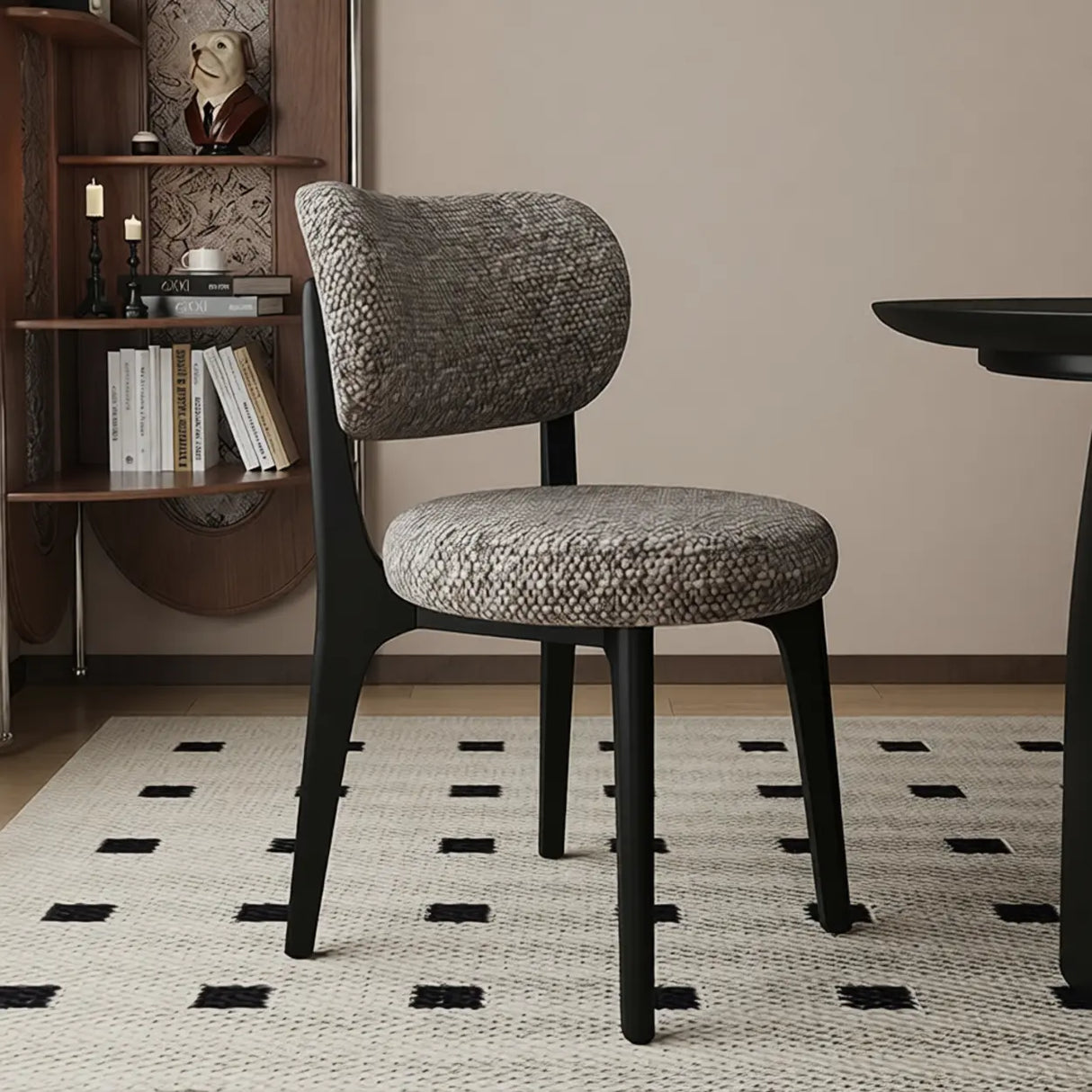 Modern Upholstered Curved Back Armless Wood Dining Chair Image - 3