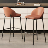 Modern Upholstered Leather Bar Stool with Backrest Image - 1