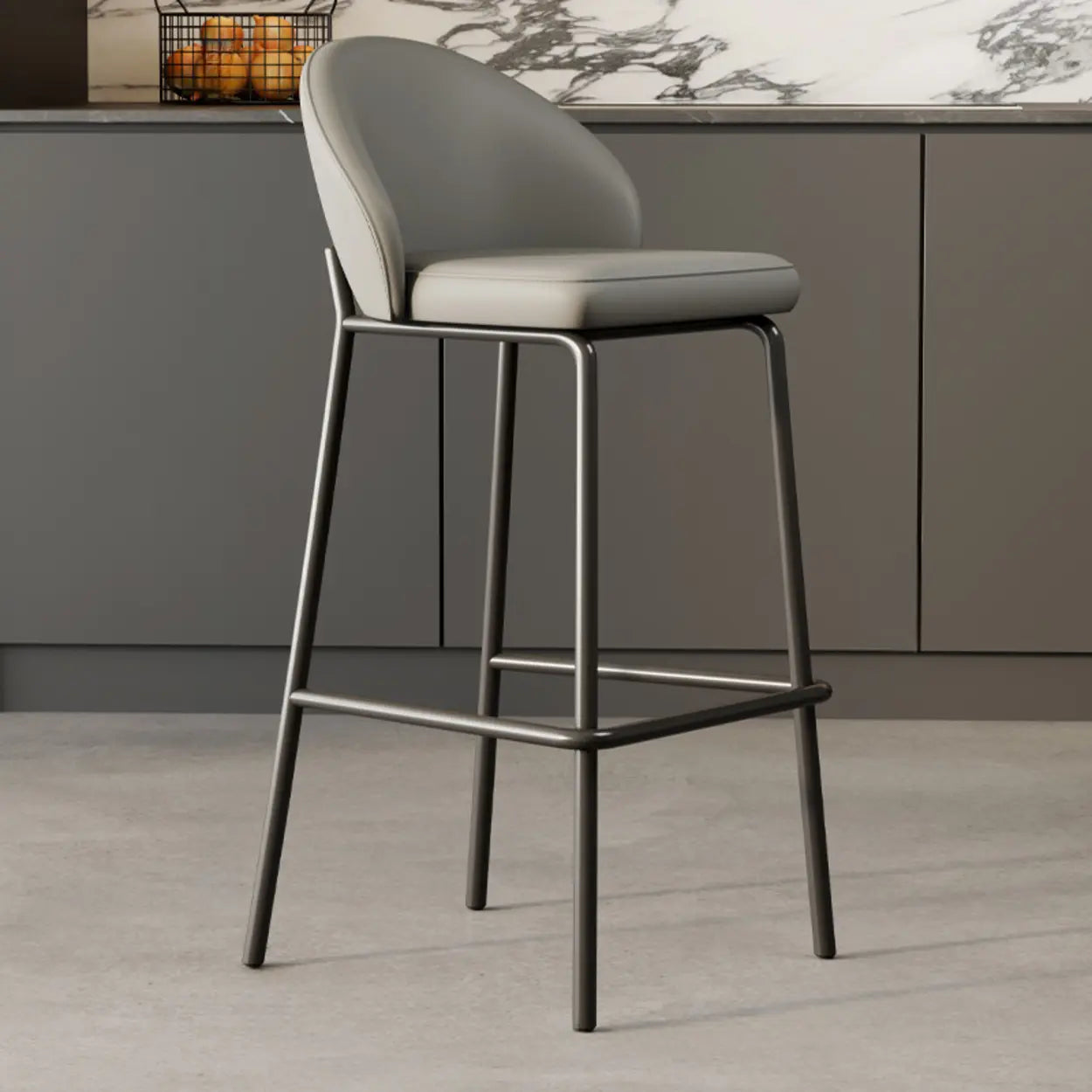 Modern Upholstered Leather Bar Stool with Backrest Image - 2