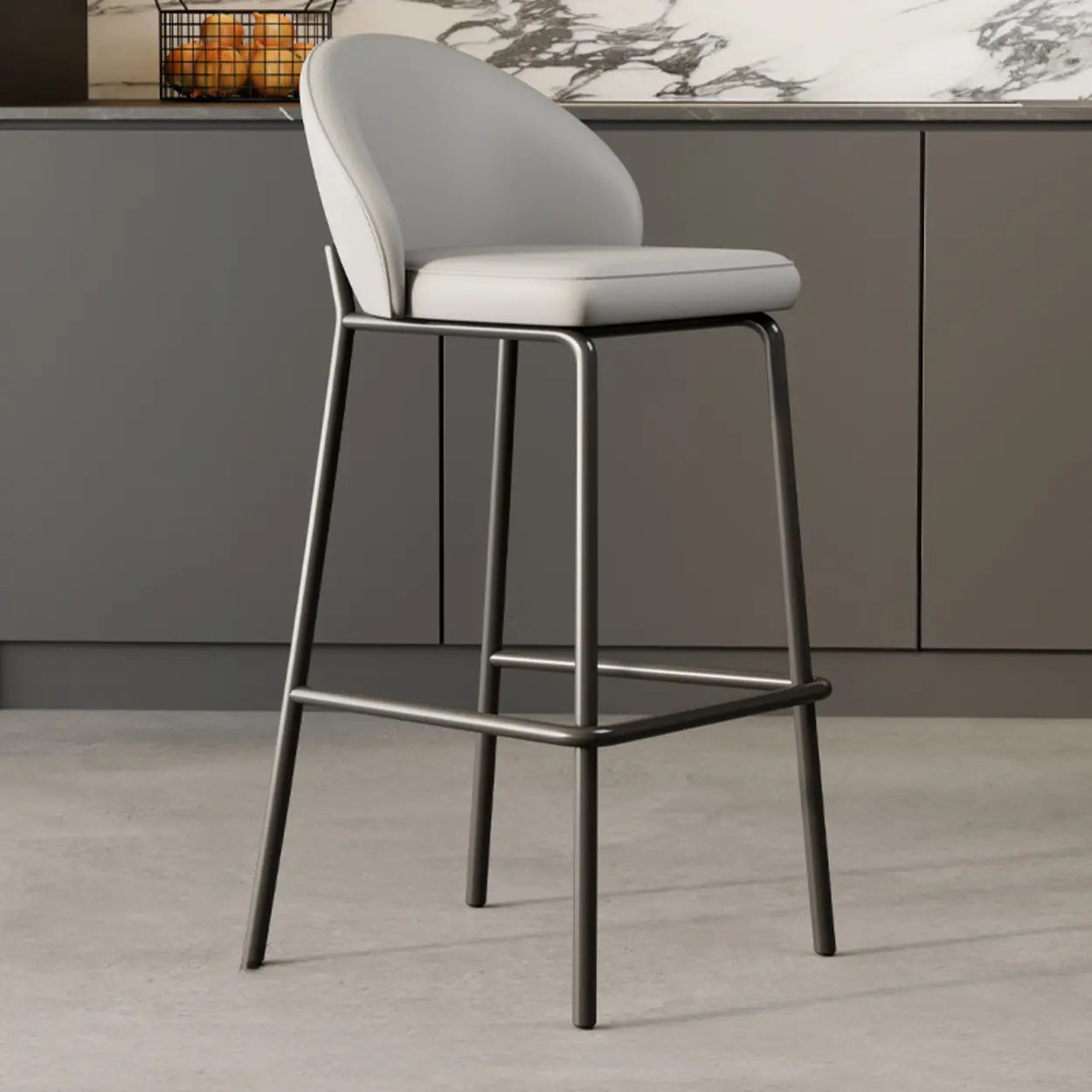 Modern Upholstered Leather Bar Stool with Backrest Image - 3