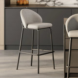 Modern Upholstered Leather Bar Stool with Backrest Image - 4
