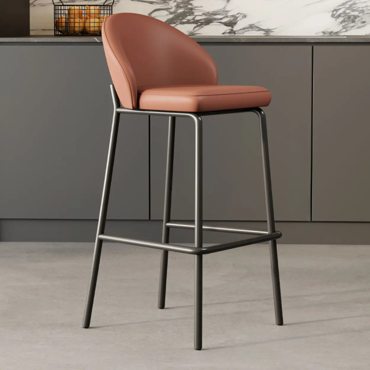 Modern Upholstered Leather Bar Stool with Backrest Image - 5