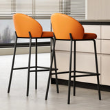 Modern Upholstered Leather Bar Stool with Backrest Image - 6