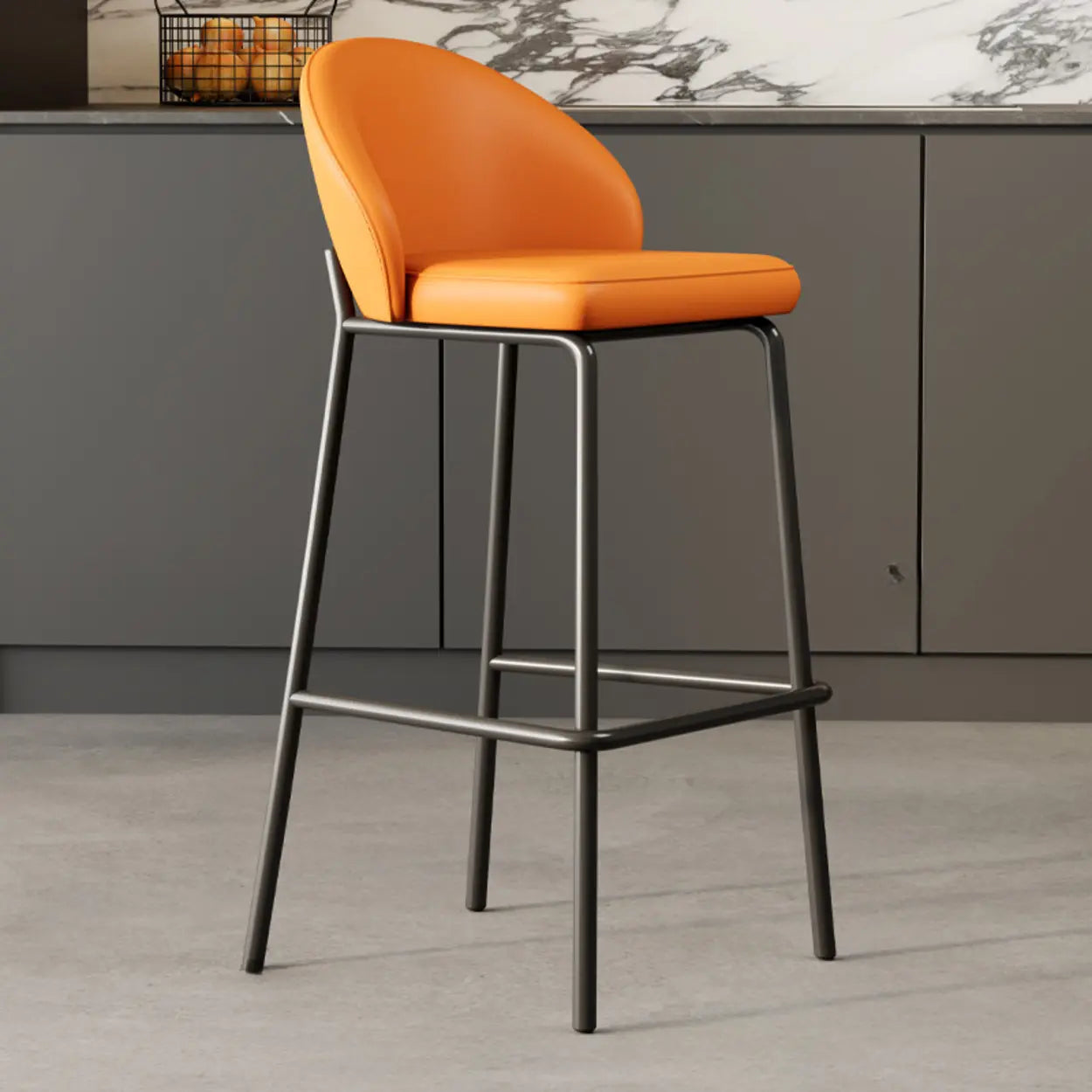Modern Upholstered Leather Bar Stool with Backrest Image - 7