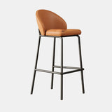 Modern Upholstered Leather Bar Stool with Backrest Image - 8