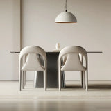 Modern Upholstered Leather Curved Back Off-White Dining Chair Image - 1