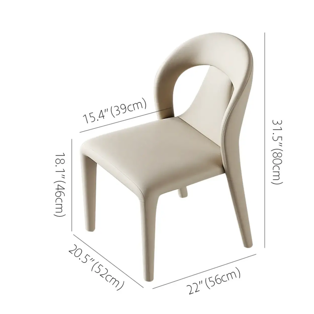 Modern Upholstered Leather Curved Back Off-White Dining Chair 