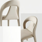 Modern Upholstered Leather Curved Back Off-White Dining Chair Image - 5