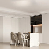 Modern Upholstered Leather Curved Back Off-White Dining Chair Image - 7