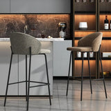 Modern Upholstered Low Back Bar Stool with Metal Frame Image - 1
