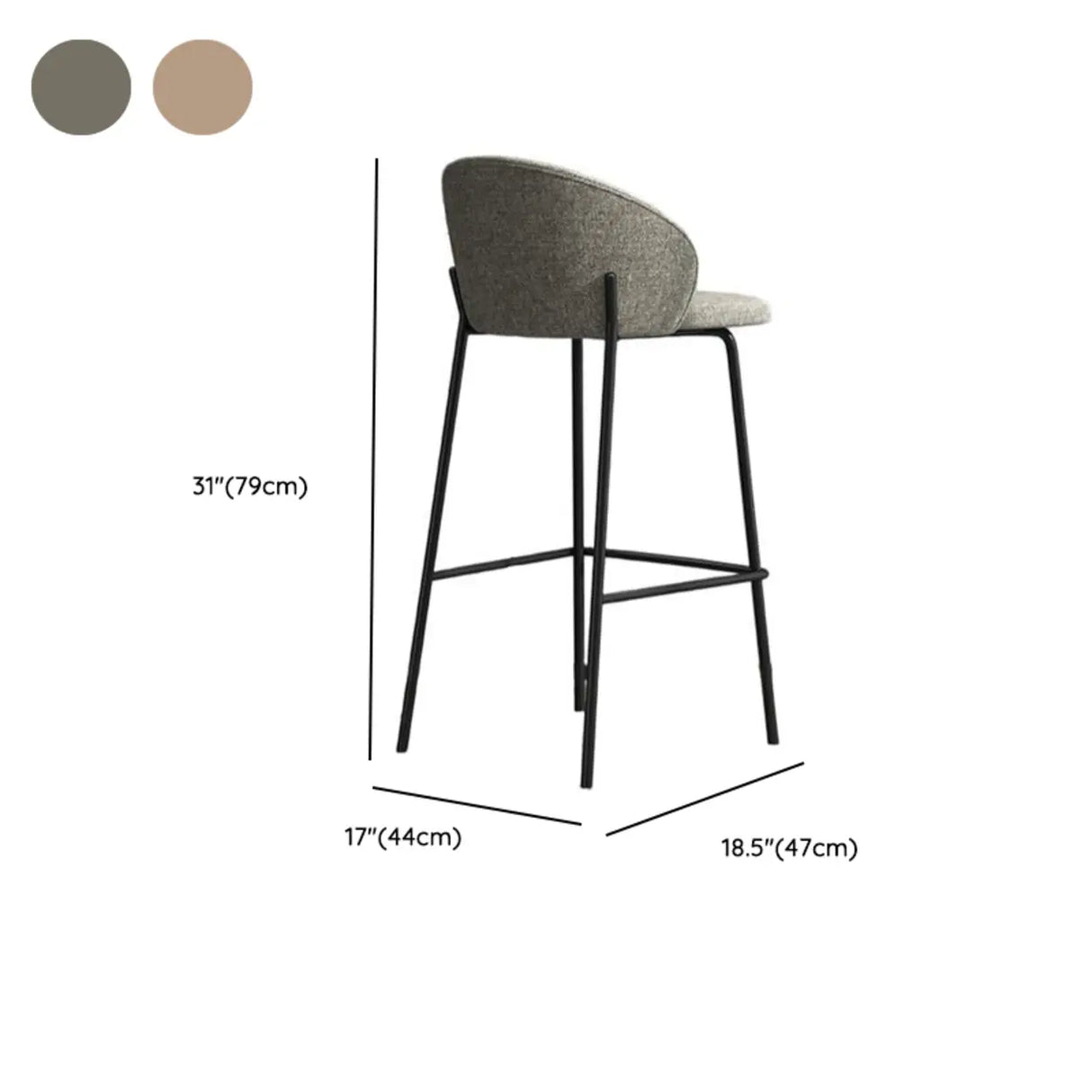 Modern Upholstered Low Back Bar Stool with Metal Frame Image - 10