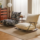 Modern Upholstered Metal Frame Rubber Wood Sled Rocking Chair Image - 1
