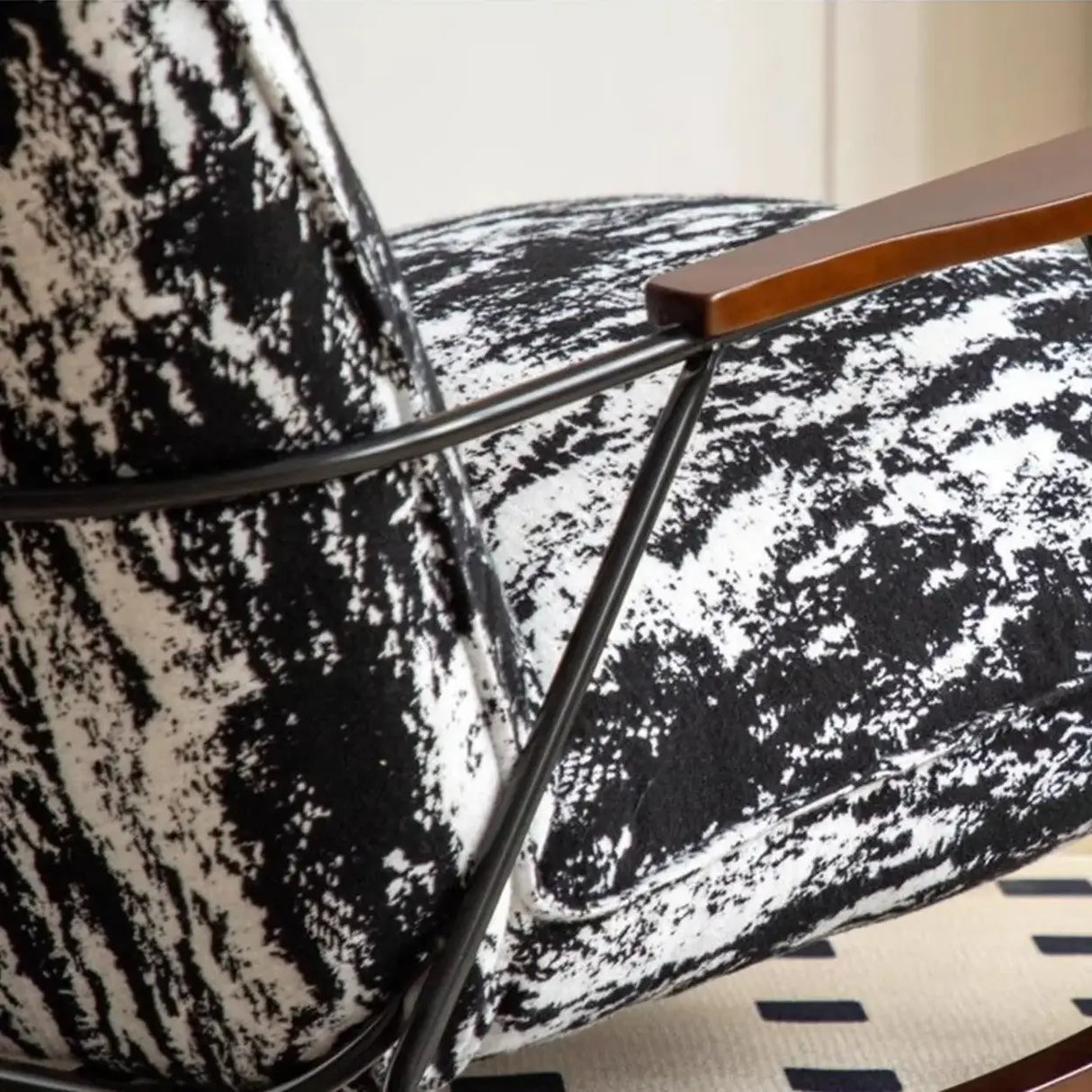 Modern Upholstered Metal Frame Rubber Wood Sled Rocking Chair Image - 2