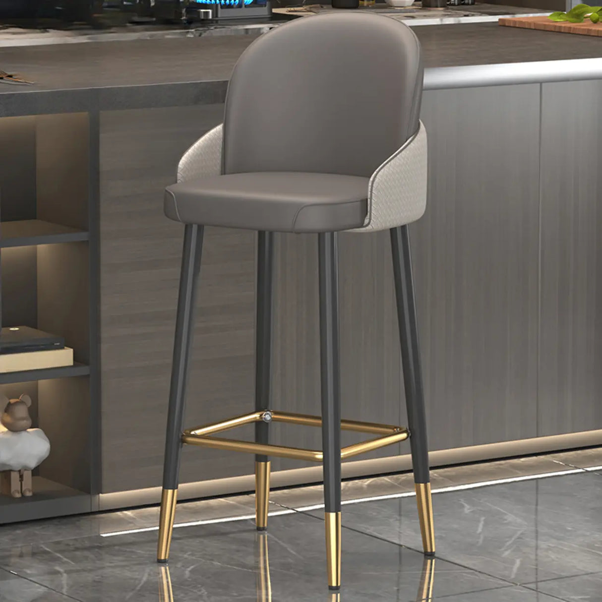 Modern Upholstered Swivel Leather Bar Stool with Metal Legs Image - 12