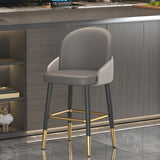 Modern Upholstered Swivel Leather Bar Stool with Metal Legs Image - 17
