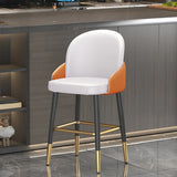 Modern Upholstered Swivel Leather Bar Stool with Metal Legs Image - 18