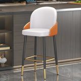 Modern Upholstered Swivel Leather Bar Stool with Metal Legs Image - 5