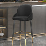Modern Upholstered Swivel Leather Bar Stool with Metal Legs Image - 7