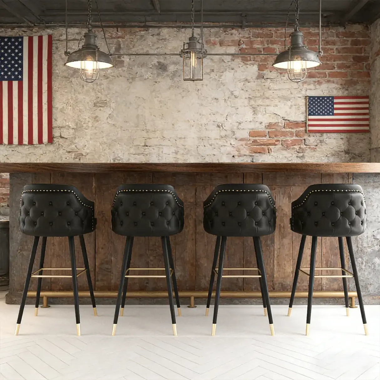 Modern Upholstered Tufted Faux Leather Counter Bar Stool Image - 10