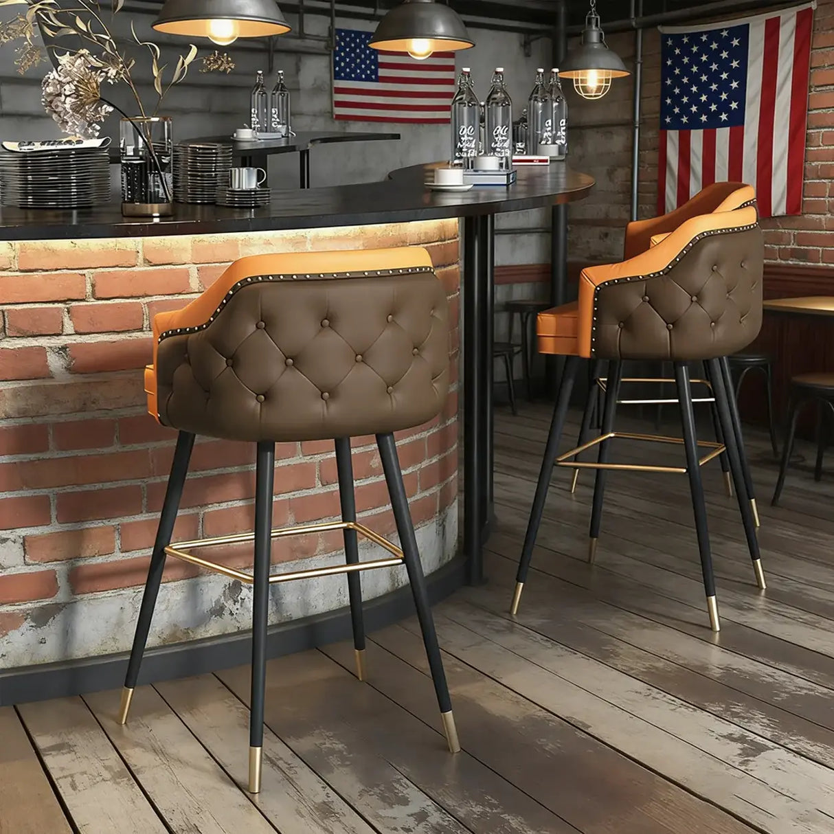 Modern Upholstered Tufted Faux Leather Counter Bar Stool Image - 11