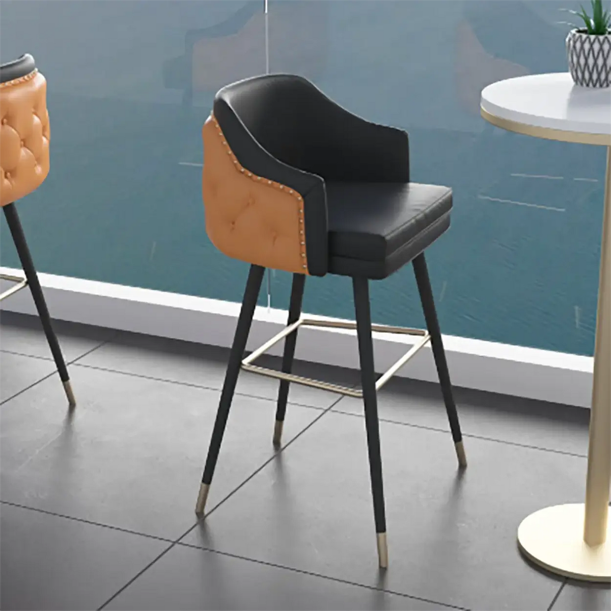 Modern Upholstered Tufted Faux Leather Counter Bar Stool Image - 12
