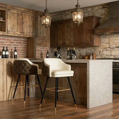 Modern Upholstered Tufted Faux Leather Counter Bar Stool Image - 2