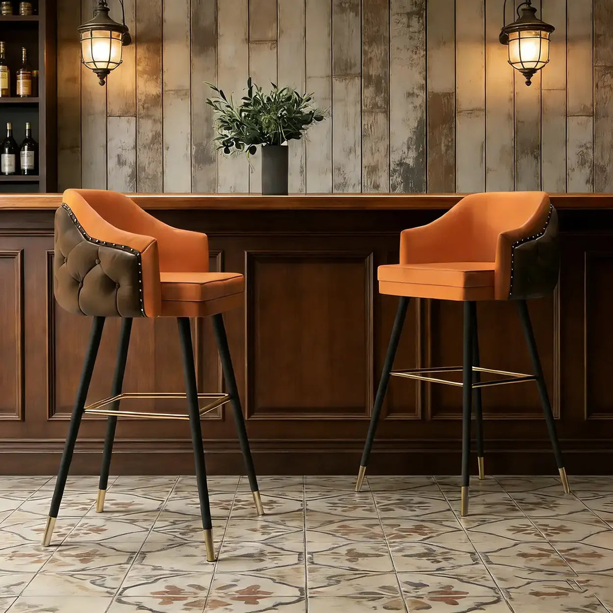 Modern Upholstered Tufted Faux Leather Counter Bar Stool Image - 3