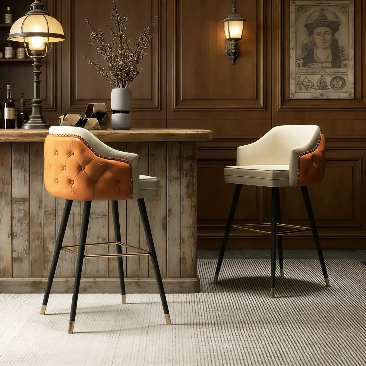 Modern Upholstered Tufted Faux Leather Counter Bar Stool Image - 4