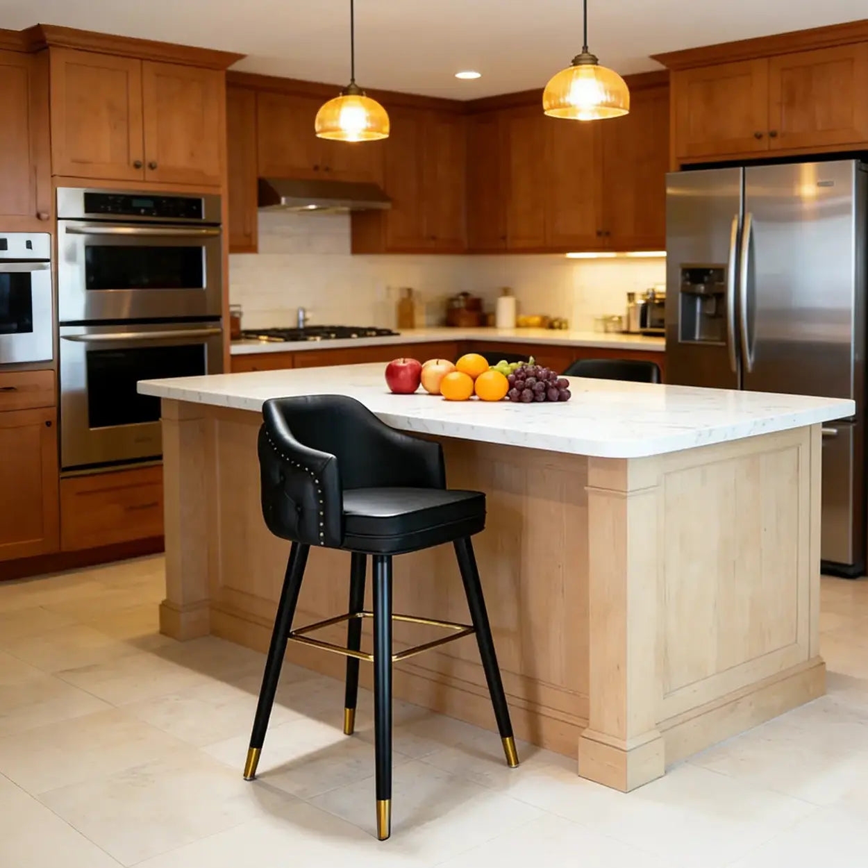 Modern Upholstered Tufted Faux Leather Counter Bar Stool Image - 6