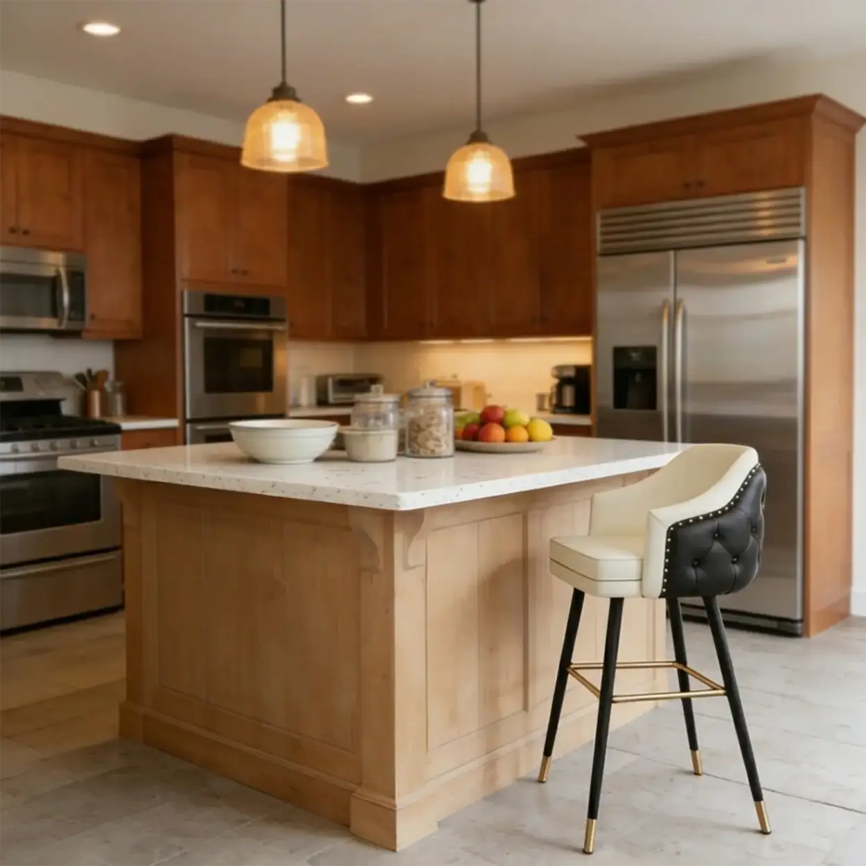 Modern Upholstered Tufted Faux Leather Counter Bar Stool Image - 8