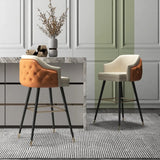 Modern Upholstered Tufted Faux Leather Counter Bar Stool Image - 9
